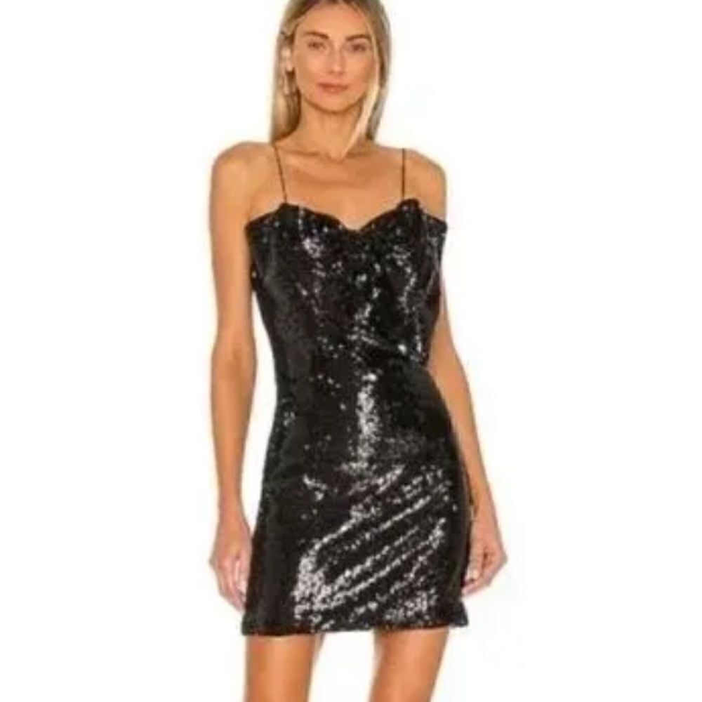Ronny Kobo Lindsay Sequins Big Bow Black Sleeveless Mini Dress.Size S